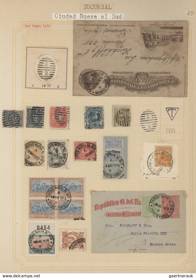 Uruguay: 1880/1950 (ca.), THE POSTMARKS OF URUGUAY, sophisticated and all-embracing collection in el