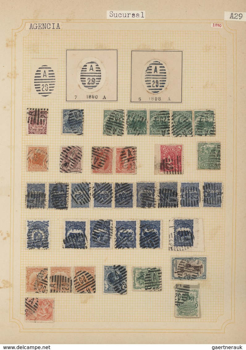 Uruguay: 1880/1950 (ca.), THE POSTMARKS OF URUGUAY, sophisticated and all-embracing collection in el