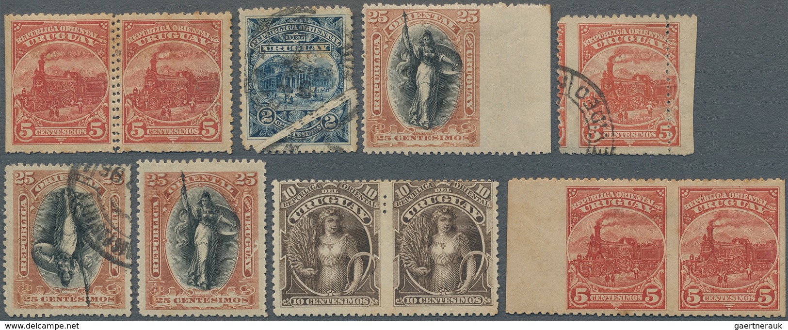 Uruguay: 1895, Definitives "Pictorials" 1c.-25c., Specialised Assortment Of 33 Stamps, Showing Offse - Uruguay