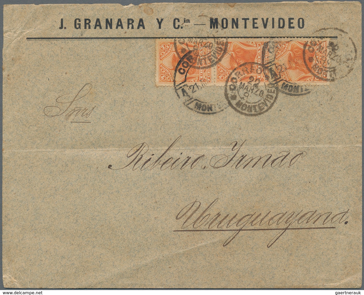 Uruguay: 1897/1910, Lot Of Eight Covers/cards, Mainly Franked With 1897 Pictorials, E.g. 25.c Pink/b - Uruguay