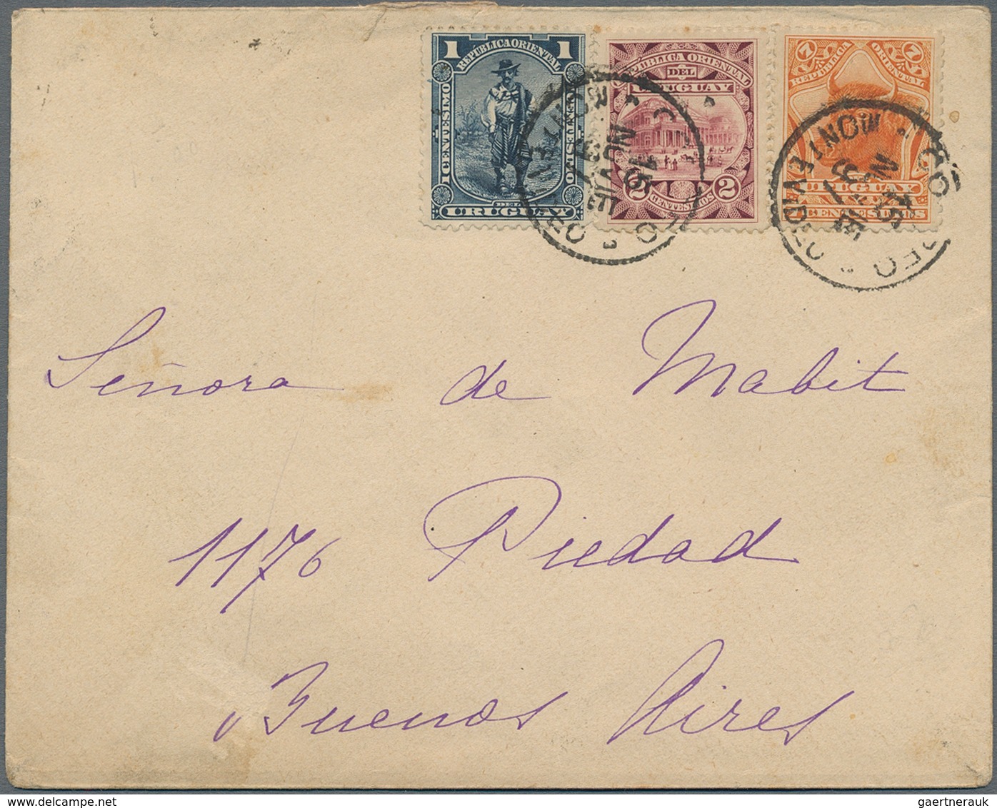 Uruguay: 1897/1910, Lot Of Eight Covers/cards, Mainly Franked With 1897 Pictorials, E.g. 25.c Pink/b - Uruguay