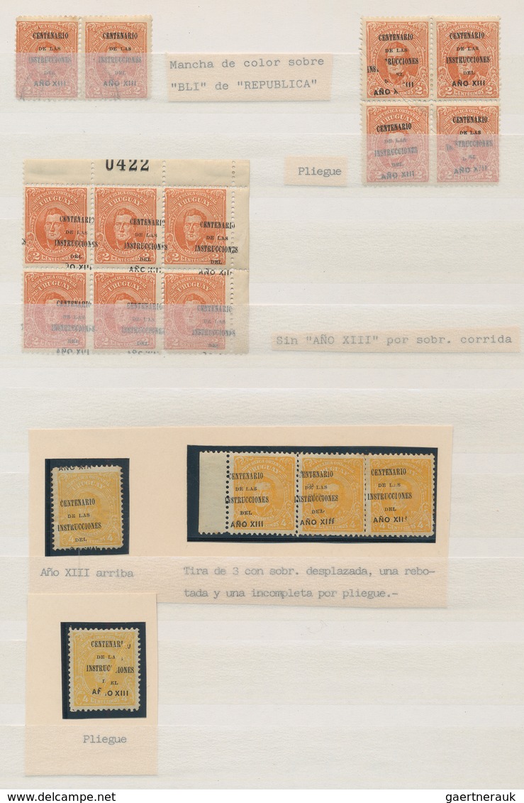 Uruguay: 1909/1913, Overprint Issues, Specialised Assortment Of 46 Stamps Showing Varieties Of Overp - Uruguay