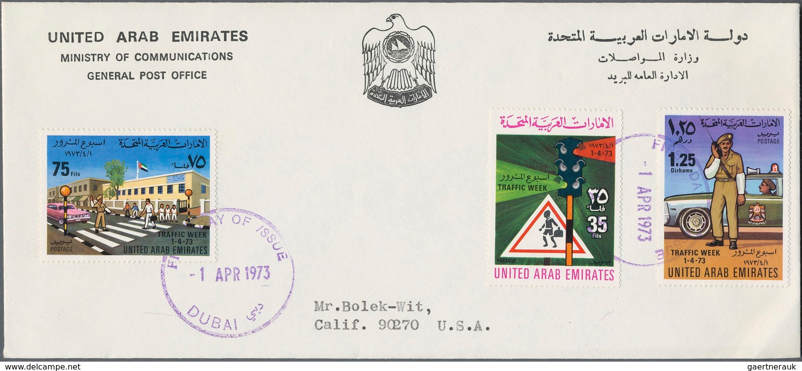 Vereinigte Arabische Emirate: 1973/2002, Covers (17), FDC (2, Traffic Week And Youth Festival), Fran - Emiratos Árabes Unidos