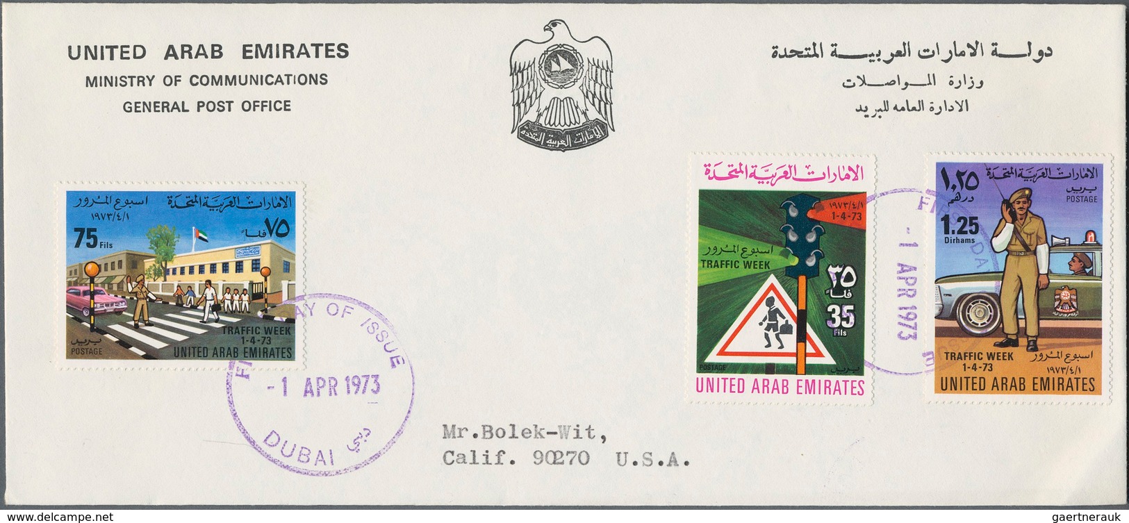 Vereinigte Arabische Emirate: 1973/2002, Covers (17), FDC (2, Traffic Week And Youth Festival), Fran - Verenigde Arabische Emiraten