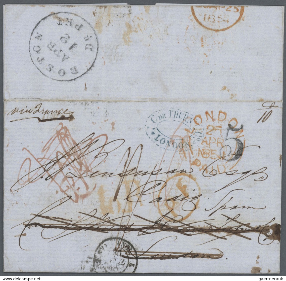 Vereinigte Staaten Von Amerika - Stampless Covers: 1853/54, Very Fine Group Of 5 Entire Letters From - …-1845 Prefilatelia