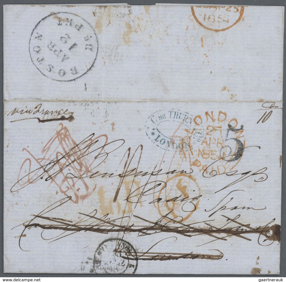 Vereinigte Staaten Von Amerika - Stampless Covers: 1853/54, Very Fine Group Of 5 Entire Letters From - …-1845 Préphilatélie