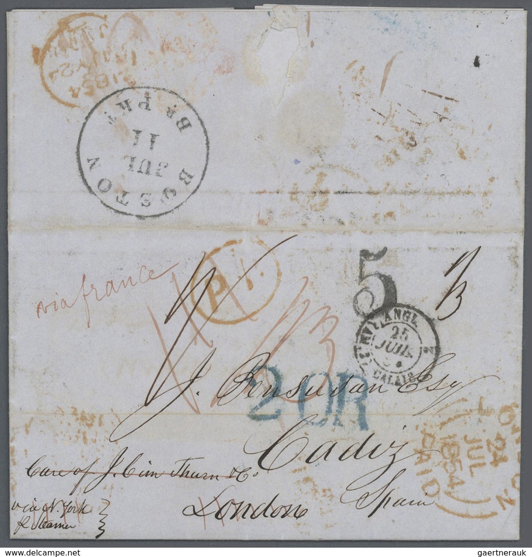Vereinigte Staaten Von Amerika - Stampless Covers: 1853/54, Very Fine Group Of 5 Entire Letters From - …-1845 Prephilately