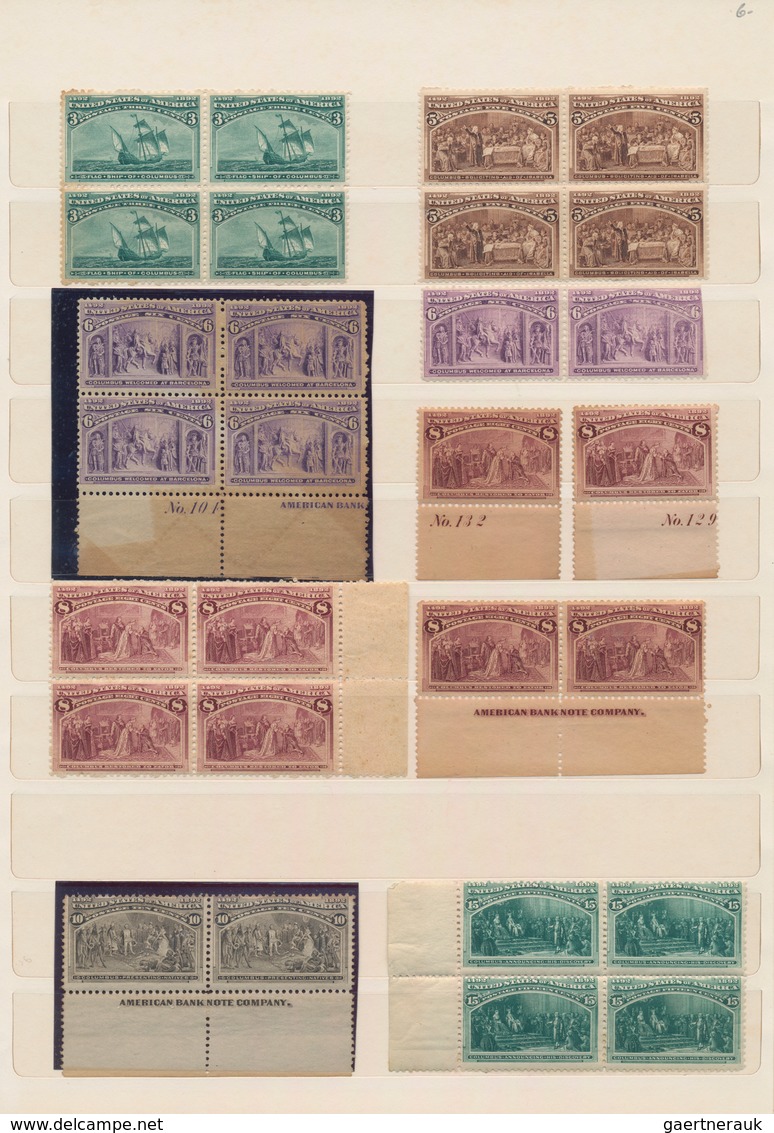 Vereinigte Staaten Von Amerika: Columbian Issue Mint Accumulation, Comprising 1c Top Right Corner Bl - Andere & Zonder Classificatie