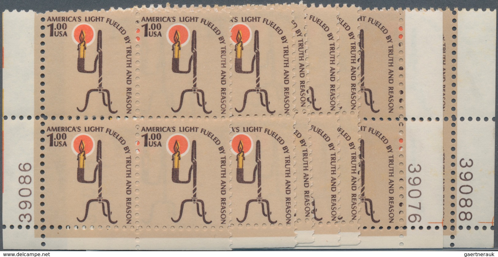 Vereinigte Staaten Von Amerika: US Plate Block Lot -- $1 O'Neill (11), $1 Candleholder (7), $2 Lamp - Sonstige & Ohne Zuordnung