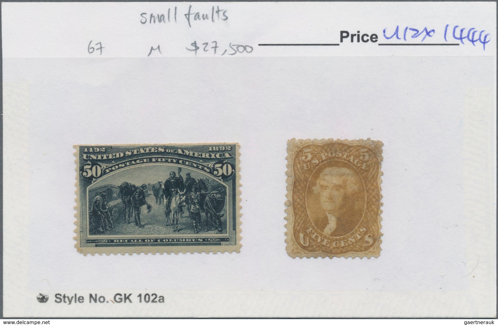 Vereinigte Staaten Von Amerika: 1861/1893, Two Better Stamps: 1861 Jefferson 5c. Brown Yellow/buff ( - Other & Unclassified