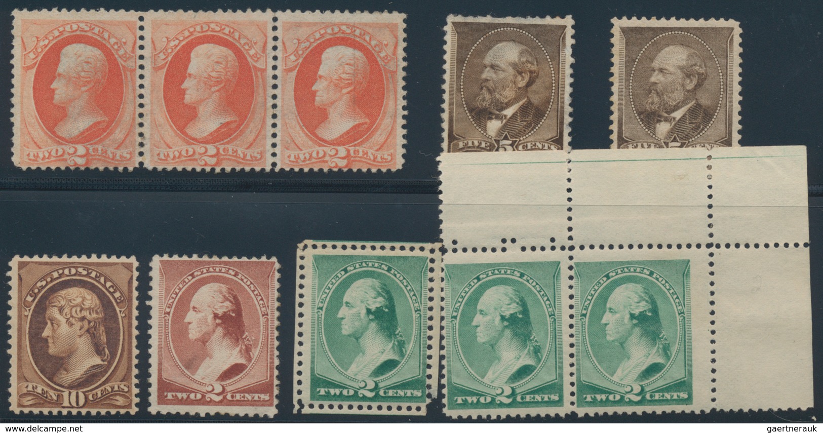 Vereinigte Staaten von Amerika: US 19th Century Group, Scott Nos. 10 (used), 11 (OG pair), 24 (OG st