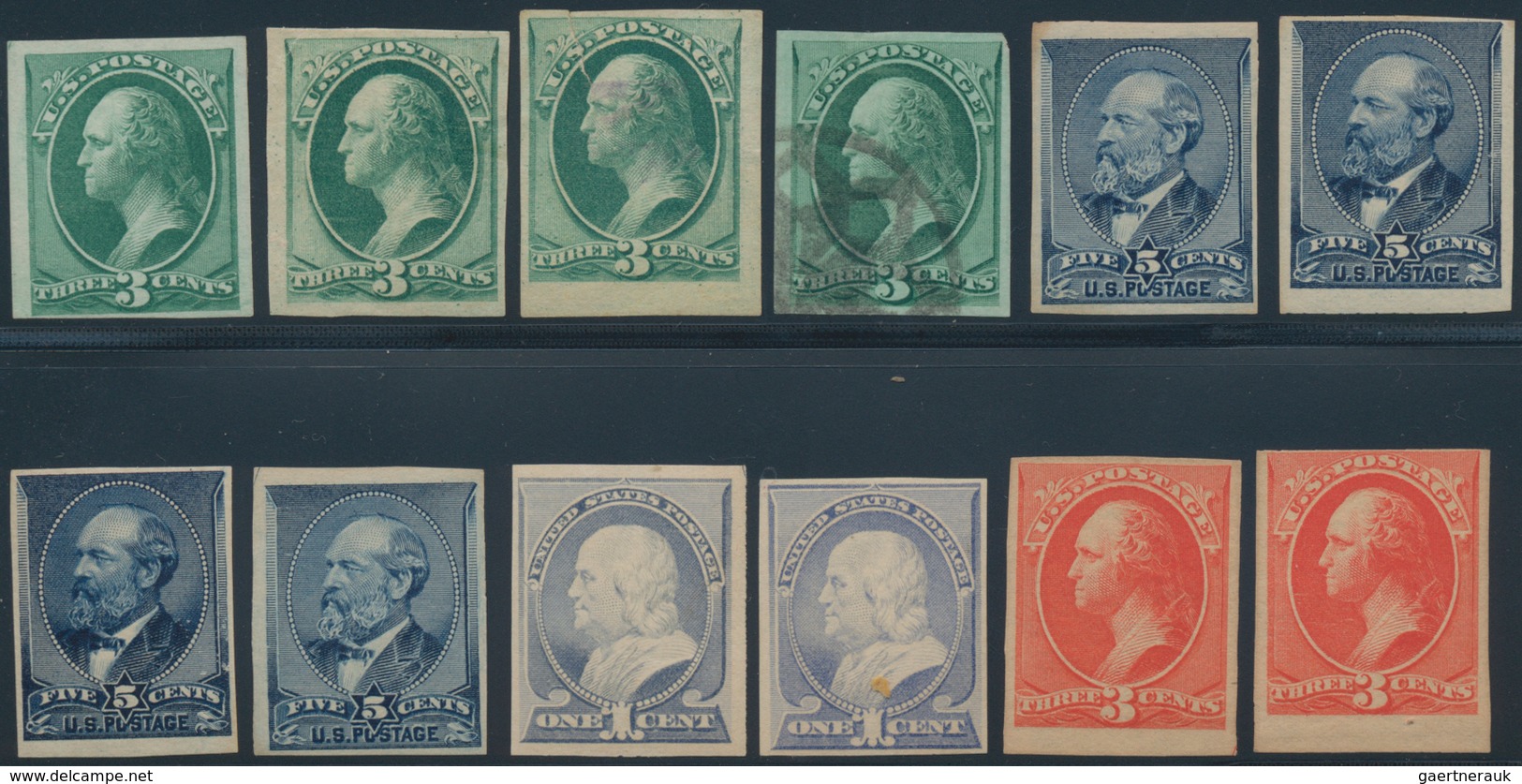 Vereinigte Staaten von Amerika: US 19th Century Group, Scott Nos. 10 (used), 11 (OG pair), 24 (OG st