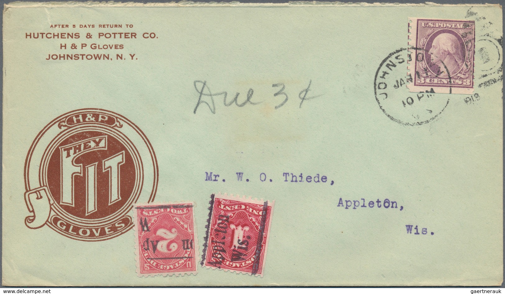 Vereinigte Staaten Von Amerika - Portomarken: 1914/45 Eight Letters And Postal Stationery Envelopes, - Taxe Sur Le Port