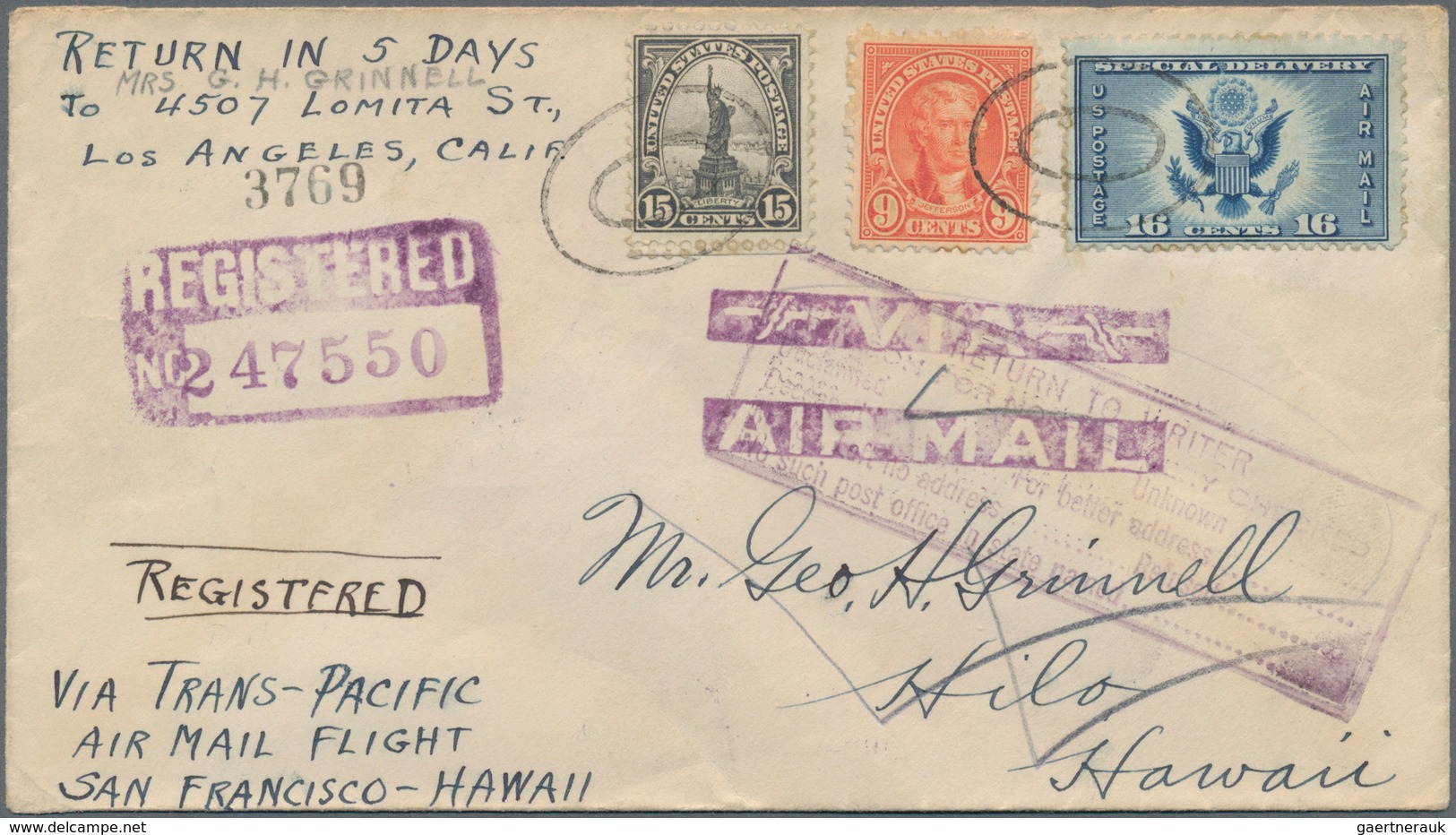 Vereinigte Staaten Von Amerika - Sonstige Marken: 1909/65 20 Covers All Transported With Special Del - Ohne Zuordnung