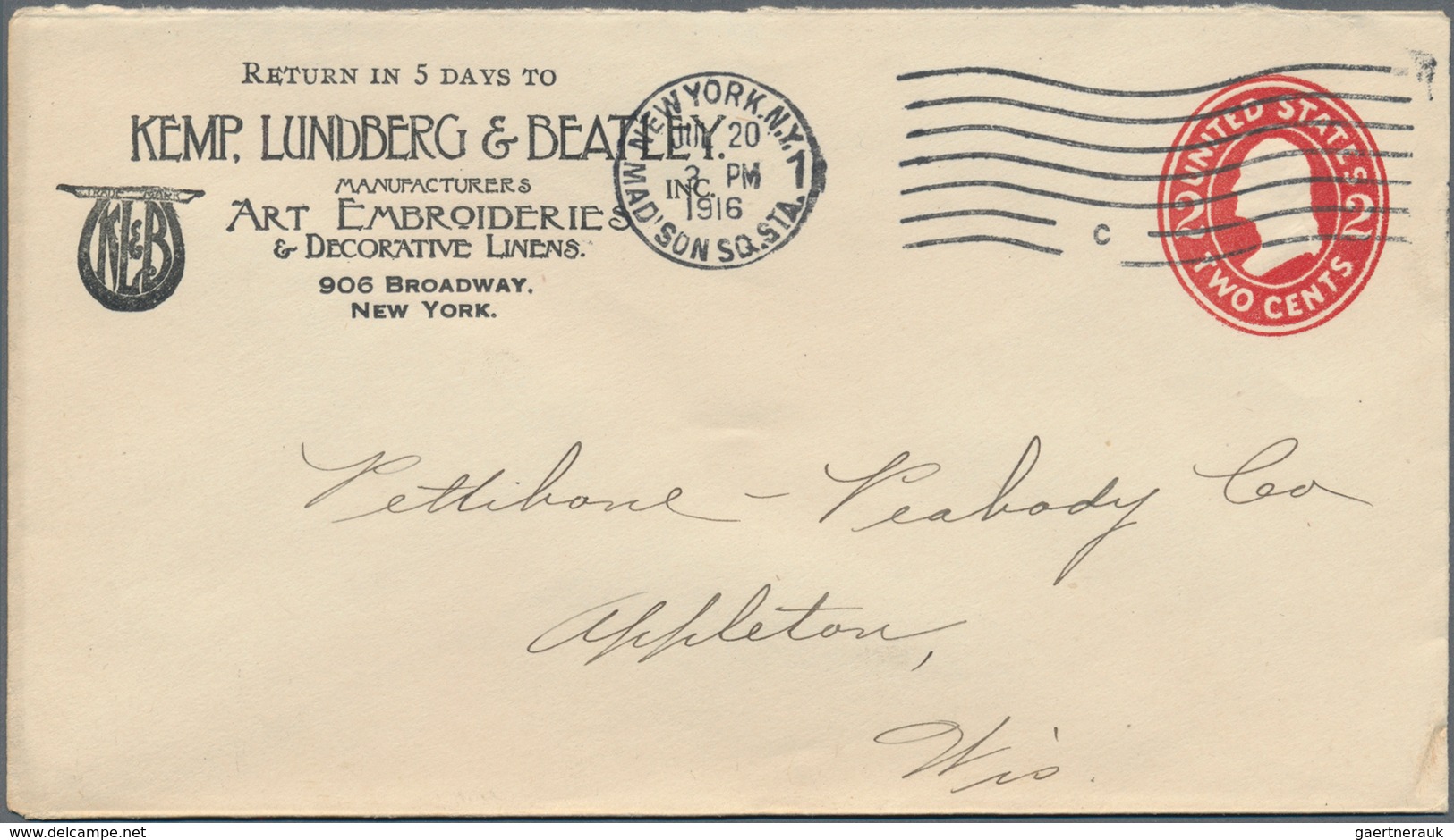 Vereinigte Staaten Von Amerika - Ganzsachen: 1910/16 Ca. 600 Commercially Used Postal Stationery Env - Other & Unclassified