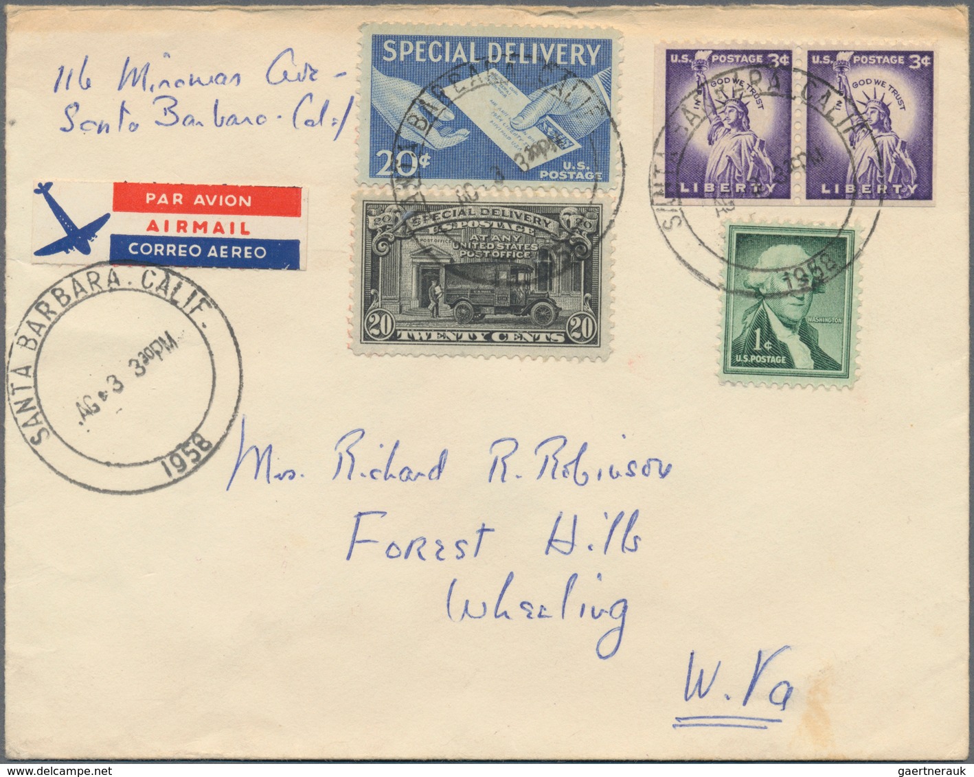 Vereinigte Staaten Von Amerika - Besonderheiten: 1921/58 12 Letters All Transported By Special Deliv - Sonstige & Ohne Zuordnung