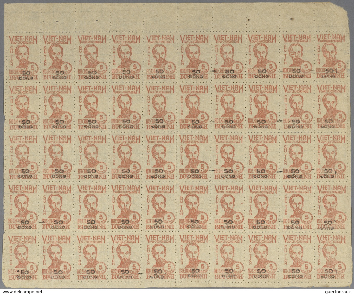 Vietnam-Nord (1945-1975): 1948/1953, Michel Nos. 2, 3, 53, Three Complete Sheets Of 50 Stamps, Unuse - Vietnam