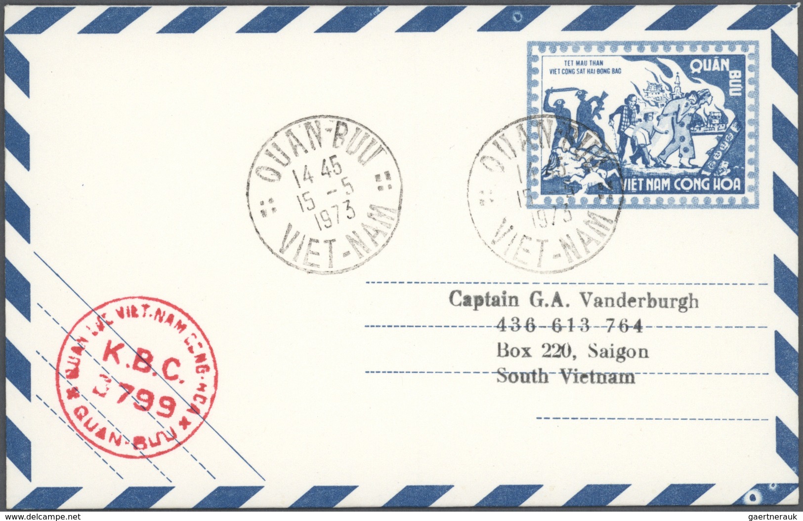 Vietnam-Süd (1951-1975): 1955/1973, ex-1 all military airletters (Quan Buu) in blue mint (15) or use