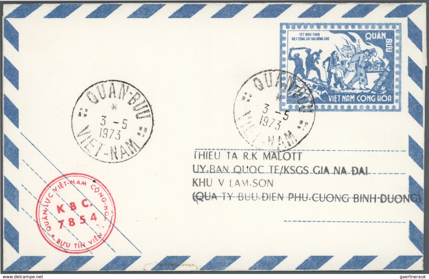 Vietnam-Süd (1951-1975): 1955/1973, ex-1 all military airletters (Quan Buu) in blue mint (15) or use