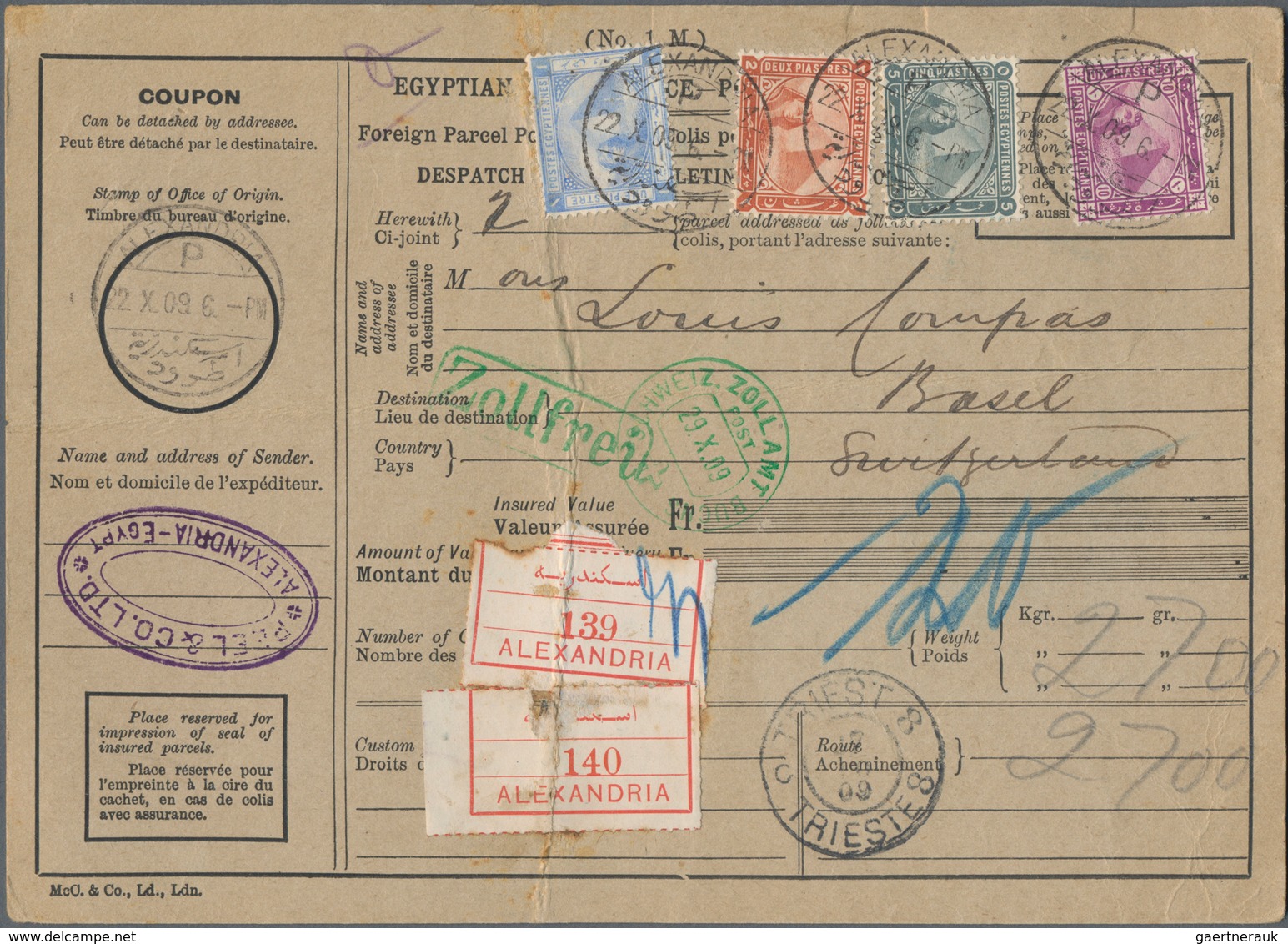 Alle Welt: 1909/1930, Lot Of 29 Covers/cards (incl. 23 Parcel Despatch Forms), Comprising Egypt, Swi - Collections (sans Albums)