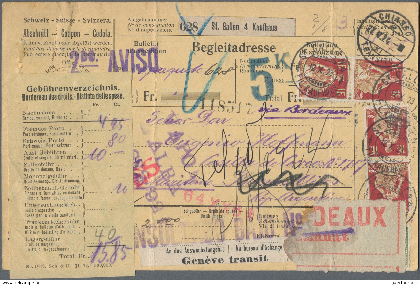 Alle Welt: 1909/1930, Lot Of 29 Covers/cards (incl. 23 Parcel Despatch Forms), Comprising Egypt, Swi - Sammlungen (ohne Album)