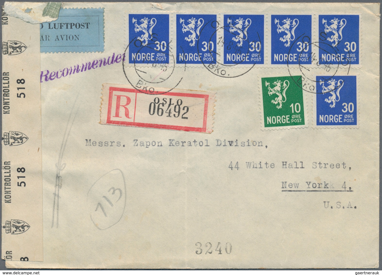 Alle Welt: 1940/45 Approx. 110 Registered Letters, Airmail, Ship Mail, One Airgraph, All With Censor - Collections (without Album)