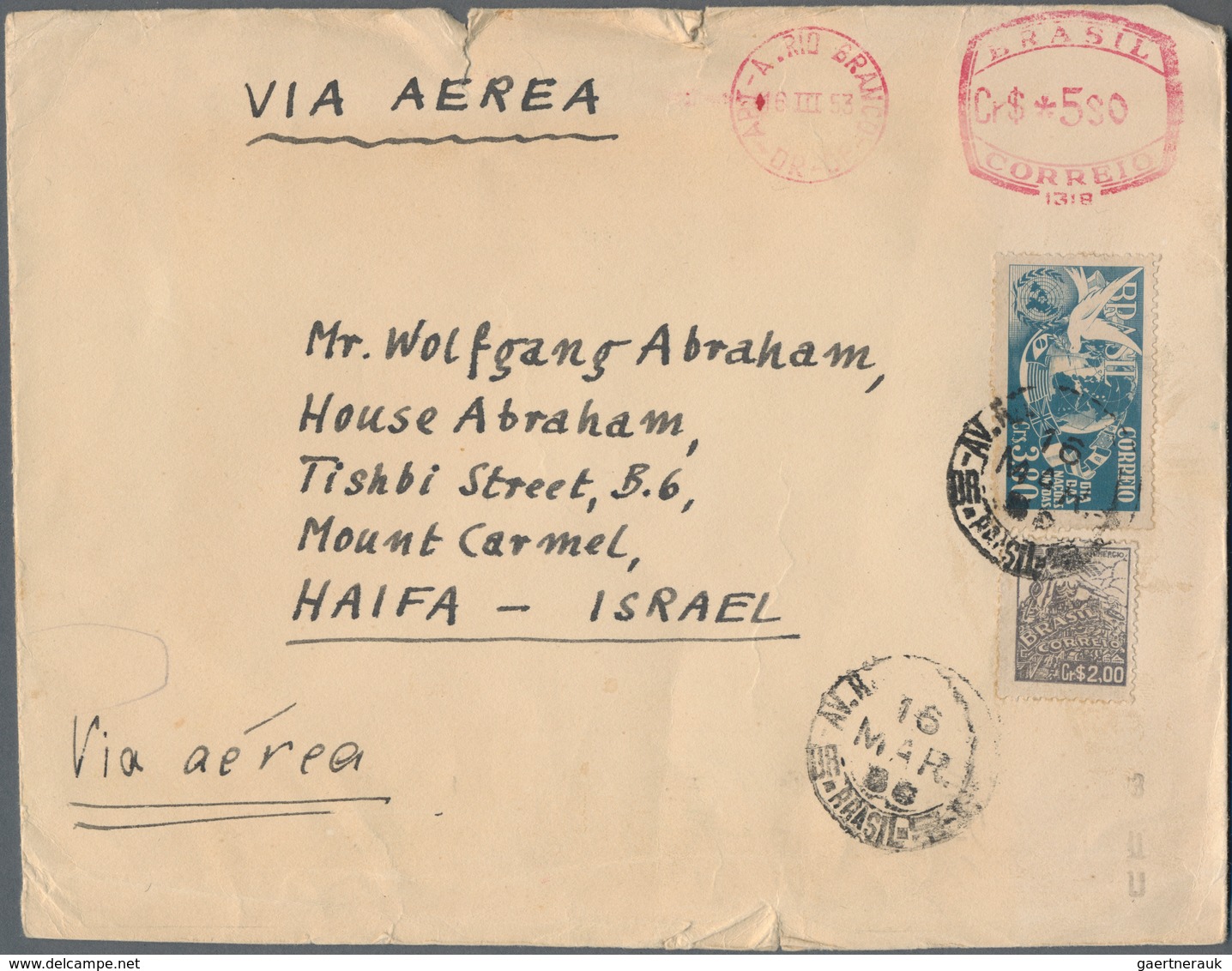 Alle Welt: 1950/1980 (ca.), correspondence to ISRAEL, lot of apprx. 160 covers incoming from Switzer