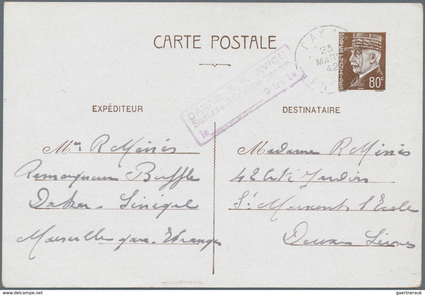 Französische Kolonien: 1942/43 7 Different Postal Stationery Cards From/to Senegal And From Paris To - Sonstige & Ohne Zuordnung