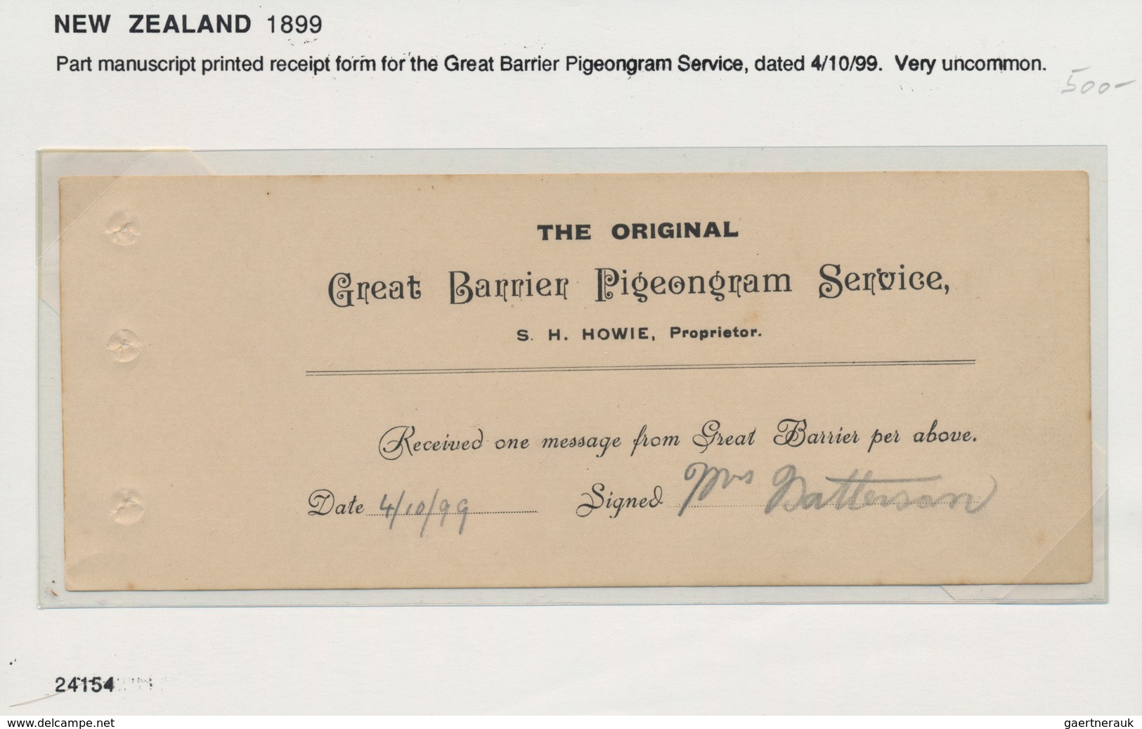 Brieftaubenpost: 1899/1904, NEW ZEALAND "THE GREAT BARRIER ISLAND PIGEON MAIL", extraordinary and de