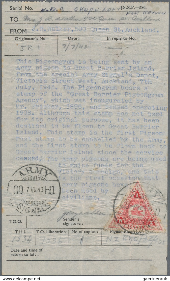 Brieftaubenpost: 1899/1904, NEW ZEALAND "THE GREAT BARRIER ISLAND PIGEON MAIL", extraordinary and de