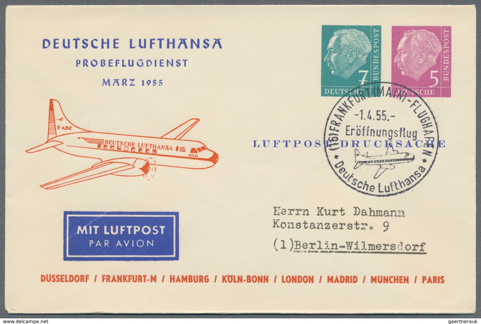 Flugpost Deutschland: 1955/1956, LUFTHANSA, Sammlung Mit Ca.80 Erstflugbelegen, Meist Frankiert Mit - Luft- Und Zeppelinpost