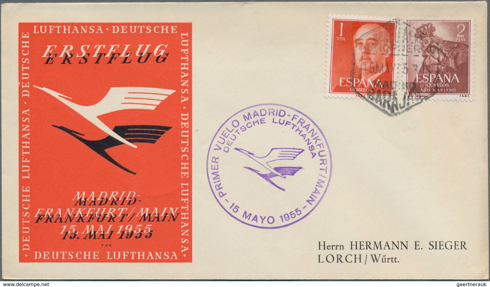 Flugpost Deutschland: 1955/1956, LUFTHANSA, Sammlung Mit Ca.80 Erstflugbelegen, Meist Frankiert Mit - Luft- Und Zeppelinpost