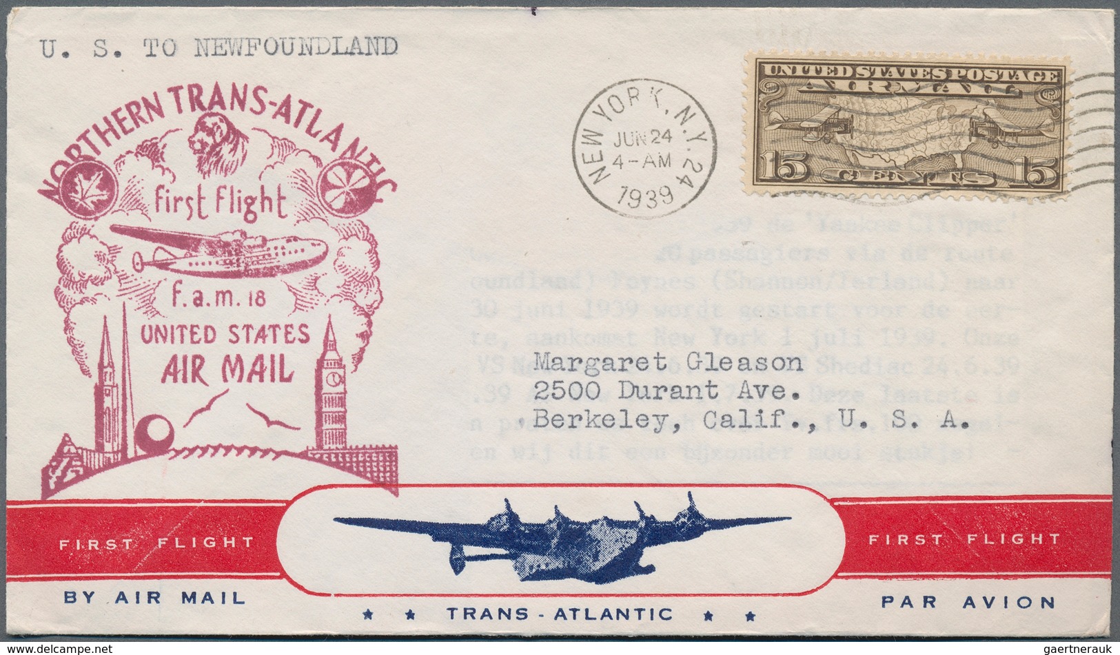 Flugpost Europa: 1939 (May To August), Air Mail Transatlantic Clipper And Imperial Airways, 61 Cover - Autres - Europe