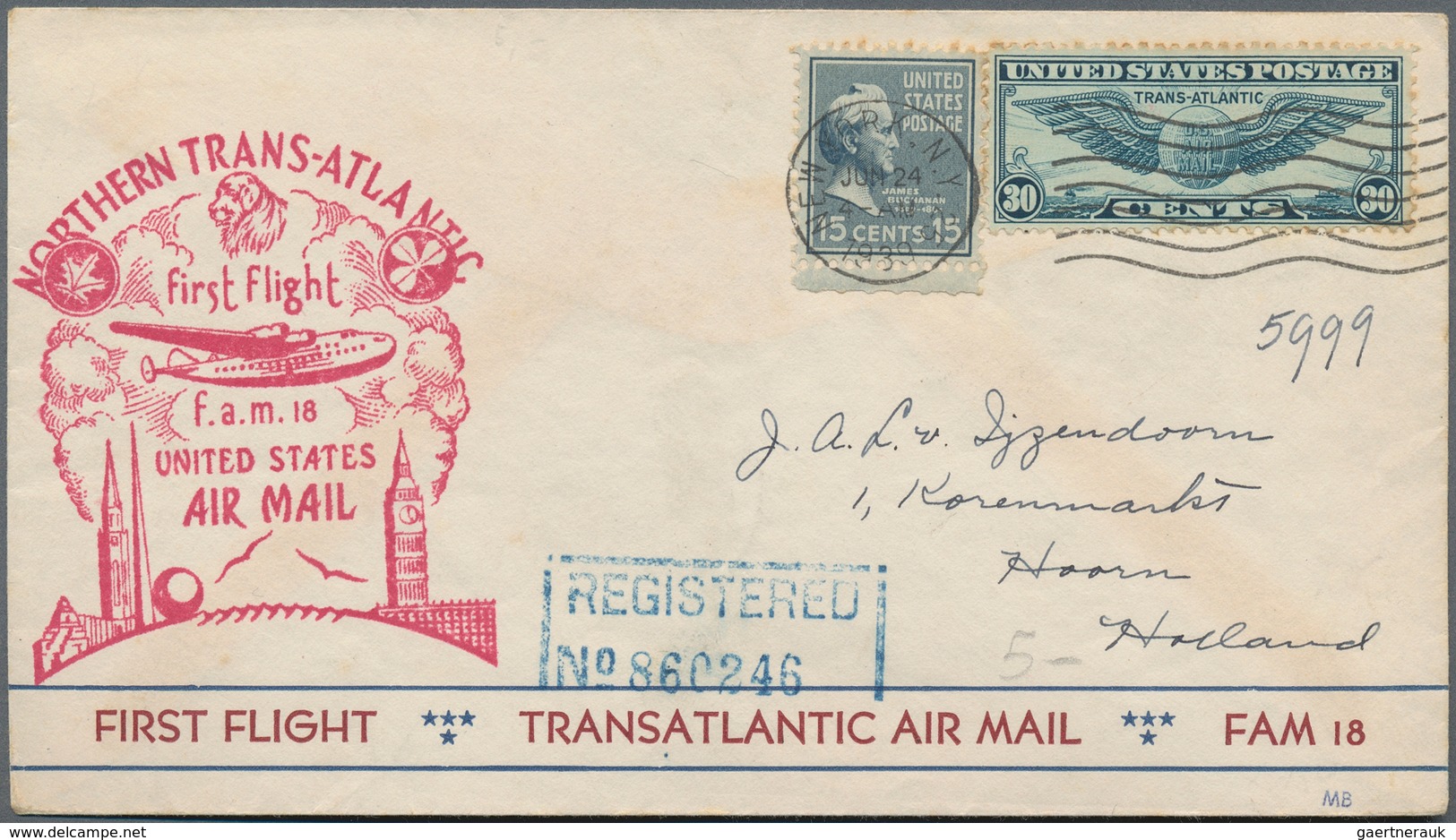 Flugpost Europa: 1939 (May To August), Air Mail Transatlantic Clipper And Imperial Airways, 61 Cover - Autres - Europe