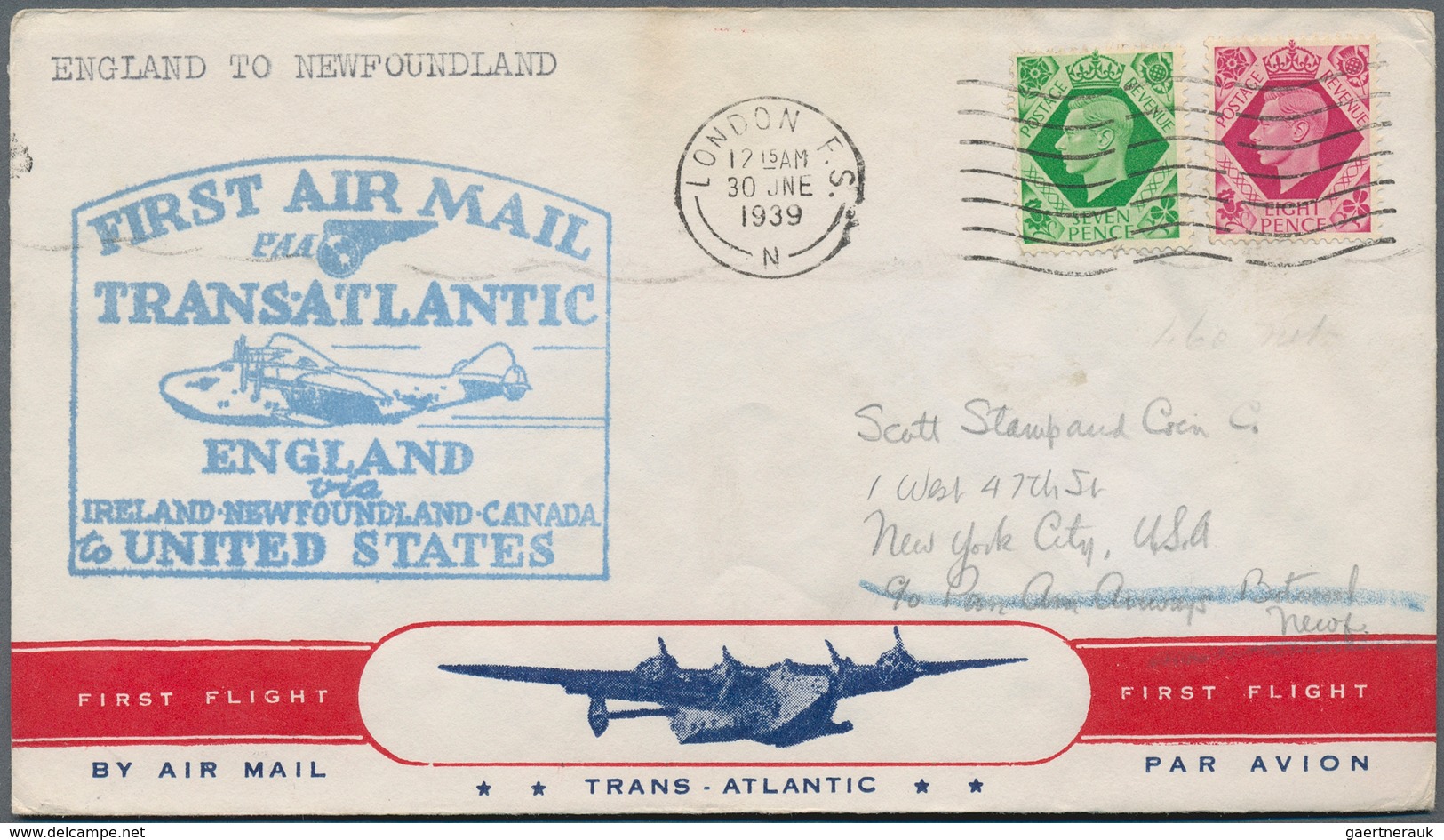 Flugpost Europa: 1939 (May to August), air mail Transatlantic Clipper and Imperial Airways, 61 cover