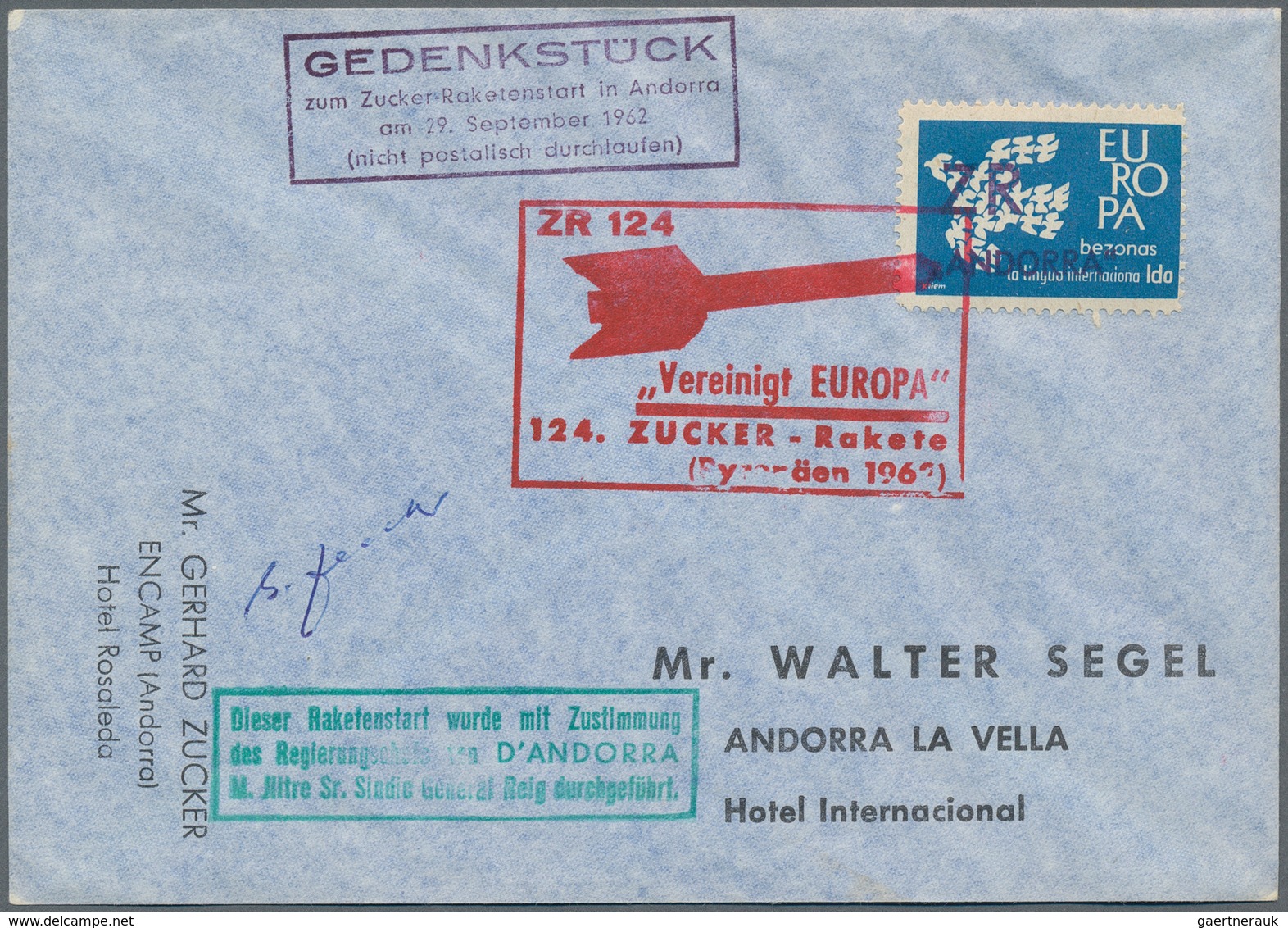 Raketenpost: 1962, 29 Sep, Andorra Zucker Rocket Flight, Holding Of Apprx. 200 Commemorative Covers - Otros & Sin Clasificación