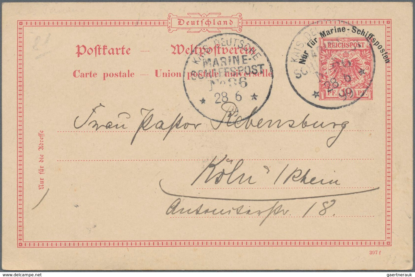 Deutsche Schiffspost - Marine: 1897/1917, 23 Briefe Und Karten, Dabei 5 X Postkarte P1 (u.a. Aus Pan - Andere & Zonder Classificatie