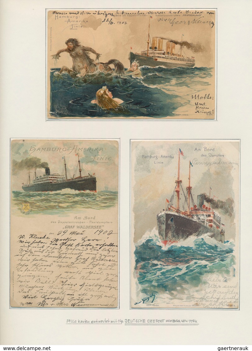 Schiffspost Alle Welt: 1845/1935, collection of apprx. 83 covers/cards arranged on written up album