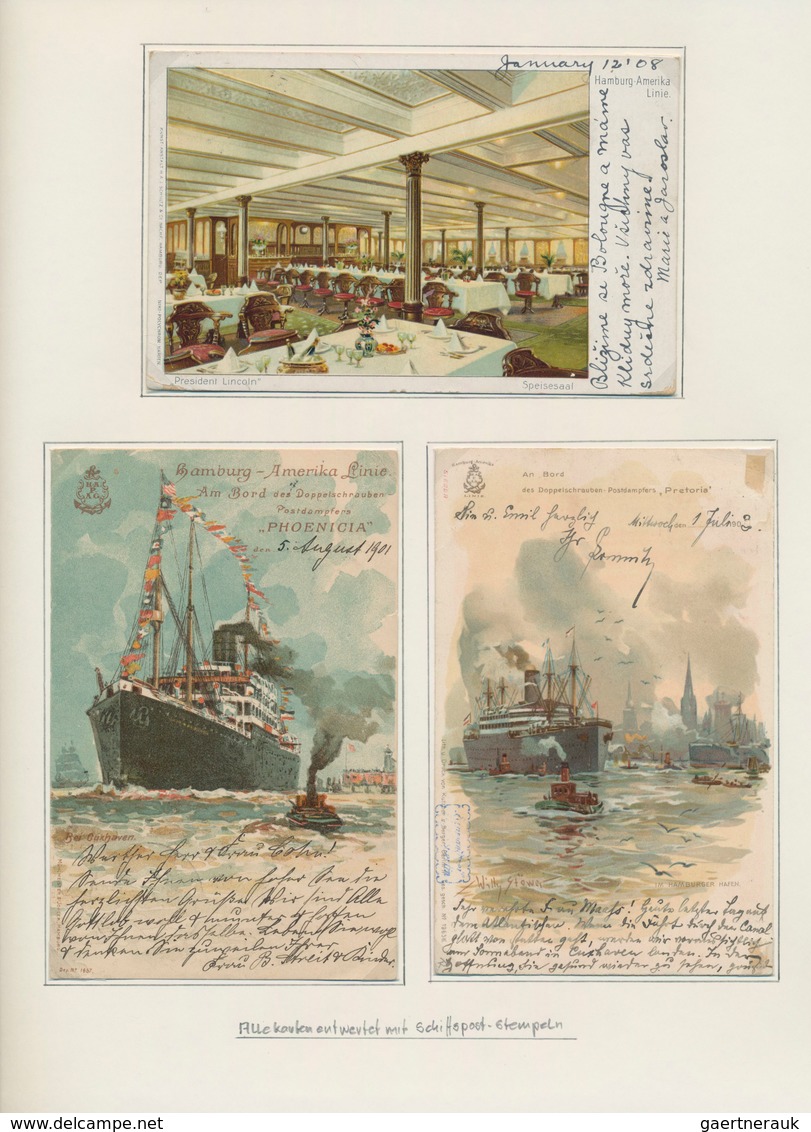 Schiffspost Alle Welt: 1845/1935, collection of apprx. 83 covers/cards arranged on written up album