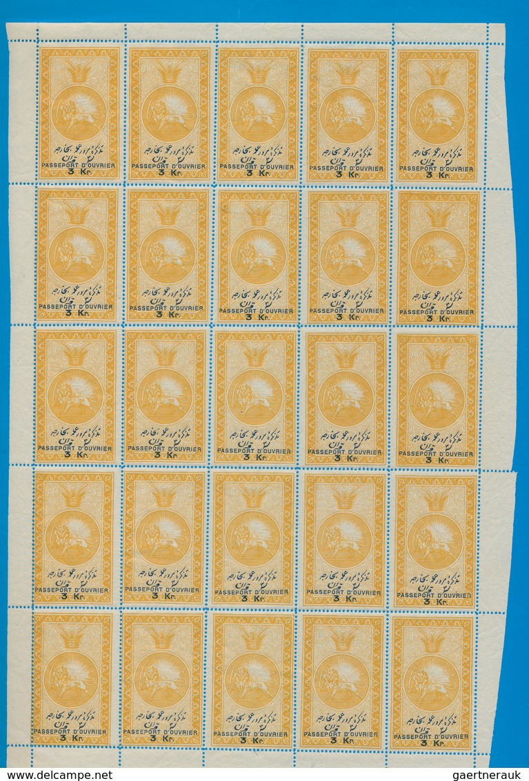 Fiskalmarken: 1900 Ca., Iran, Complete Sheets Of Revenue Stamps With Margins In Folder, Passerport D - Other & Unclassified