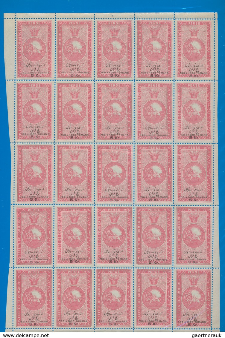 Fiskalmarken: 1900 Ca., Iran, Complete Sheets Of Revenue Stamps With Margins In Folder, Passerport D - Other & Unclassified