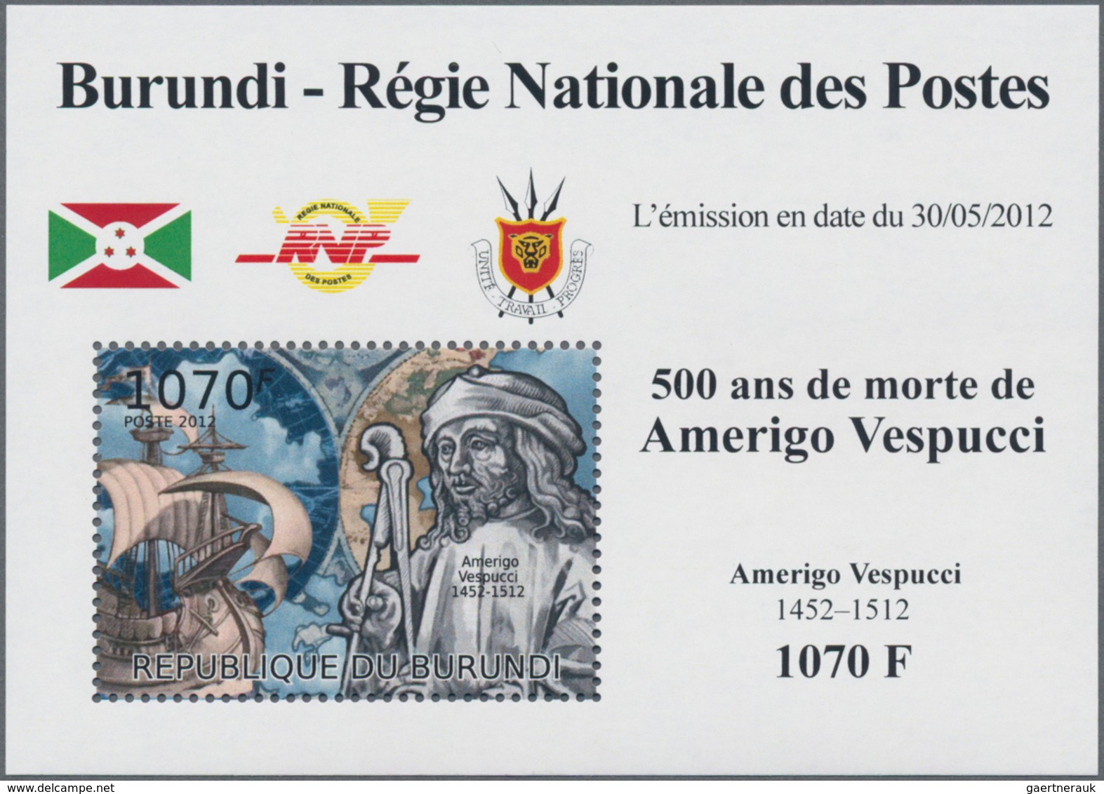 Thematische Philatelie: 2011/2013, Burundi. A big lot of different topics in complete souvenir sheet