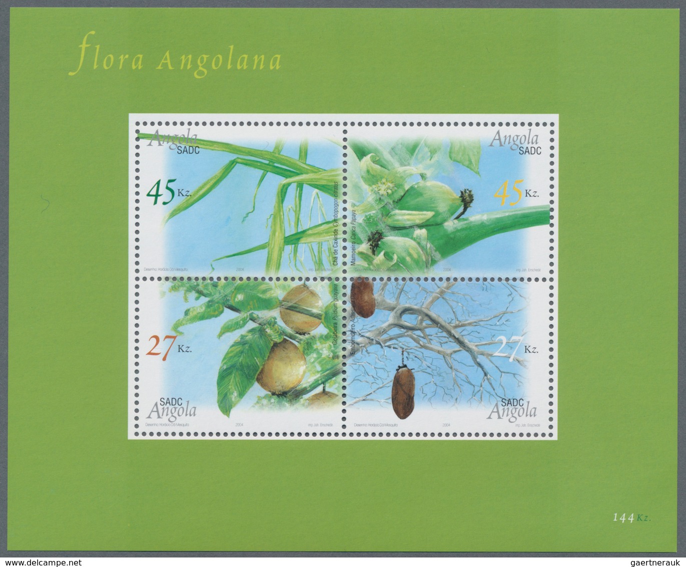 Thematik: Flora, Botanik / Flora, Botany, Bloom: 2004, Angola: „CROP PLANTS“ Souvenir Sheet, Investm - Andere & Zonder Classificatie