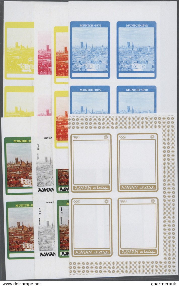 Thematik: Olympische Spiele / Olympic Games: 1971, Ajman, MUNICH '72 - 58 Items; Progressive Plate P - Sonstige & Ohne Zuordnung