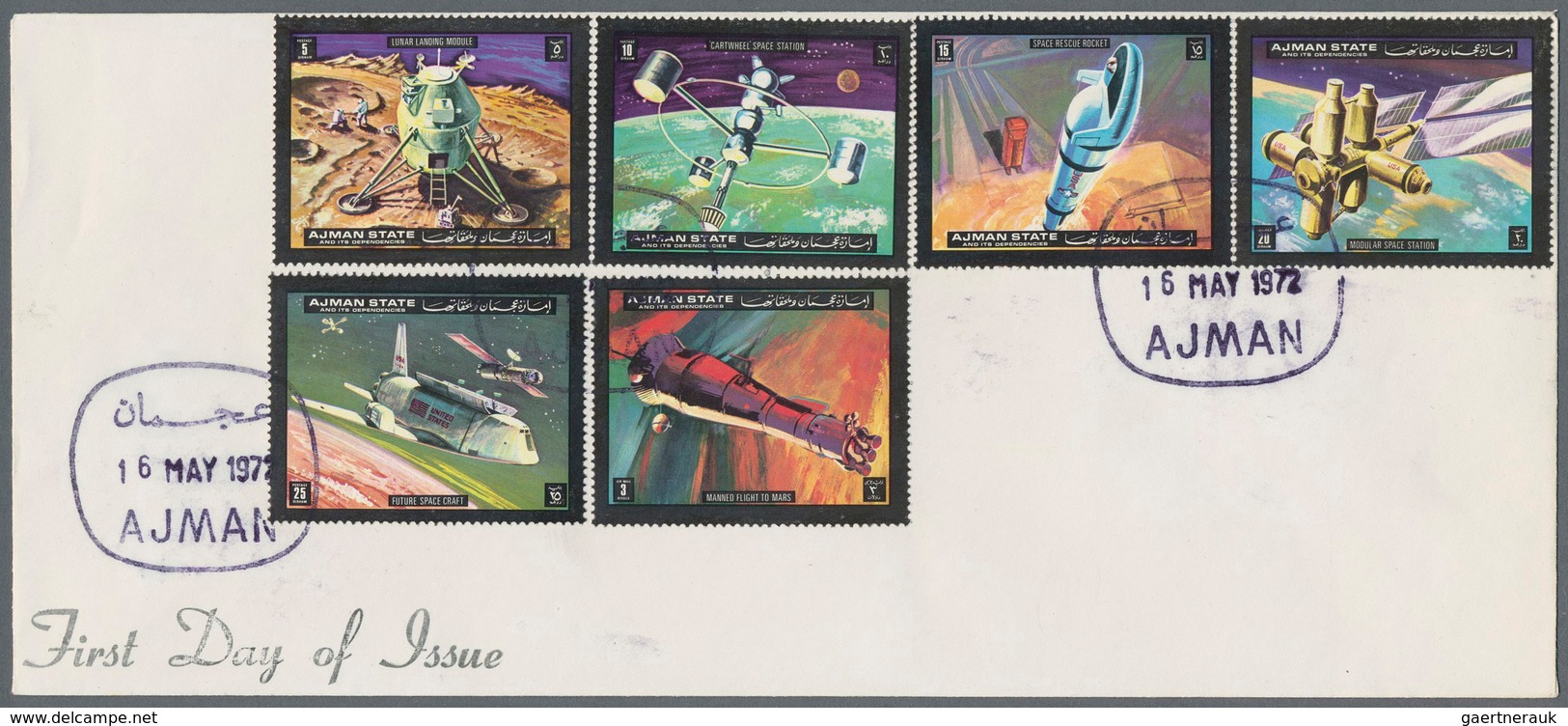 Thematik: Raumfahrt / astronautics: 1969/1973, Ajman/Fujeira, group of 18 covers (registered airmail