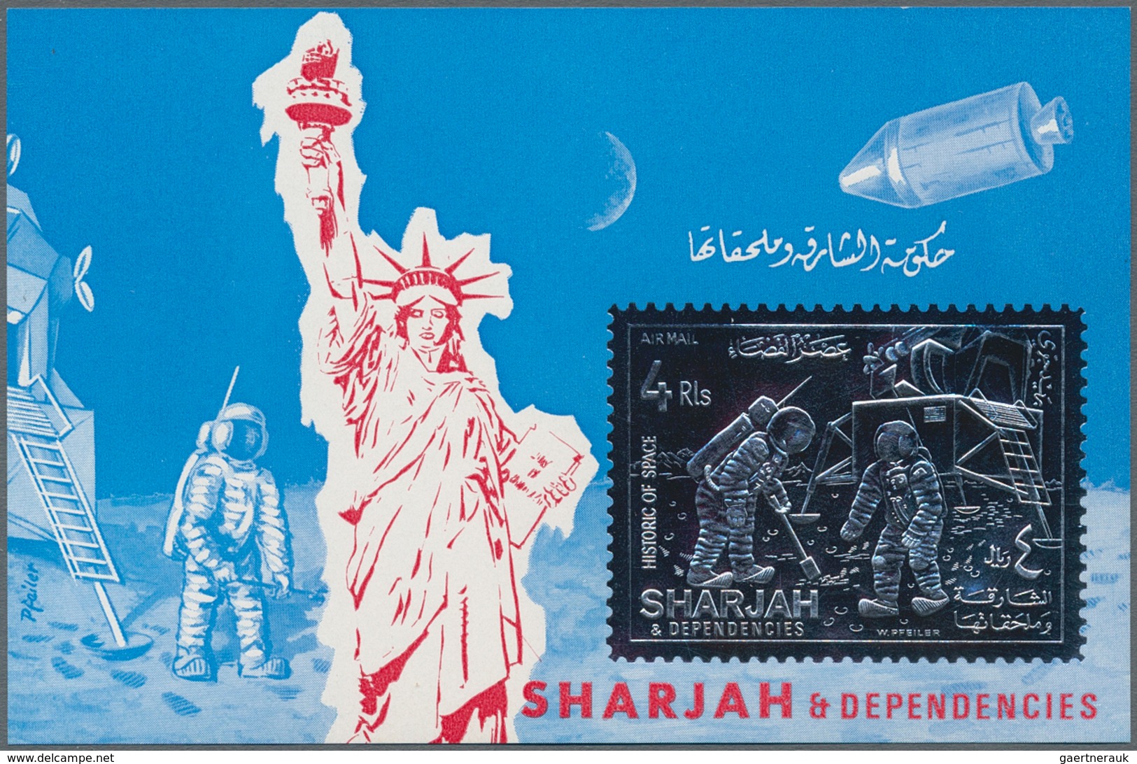 Thematik: Raumfahrt / Astronautics: 1970, Sharjah, 4r. Silver Souvenir Sheet "Moon Landing", 187 Pie - Andere & Zonder Classificatie