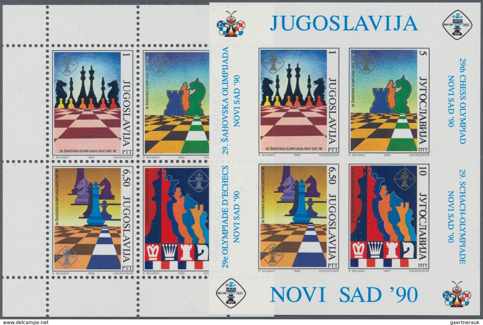 Thematik: Spiele-Schach / Games-chess: 1990, YUGOSLAVIA: Chess Olympiad In Novi Sad Perf. And Imperf - Schaken