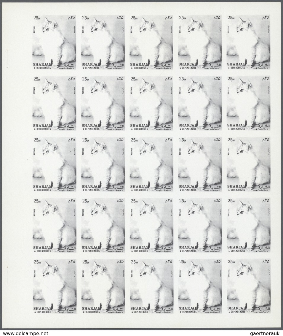 Thematik: Tiere-Katzen / Animals-cats: 1972. Sharjah. Progressive Proof (6 Phases) In Complete Sheet - Katten