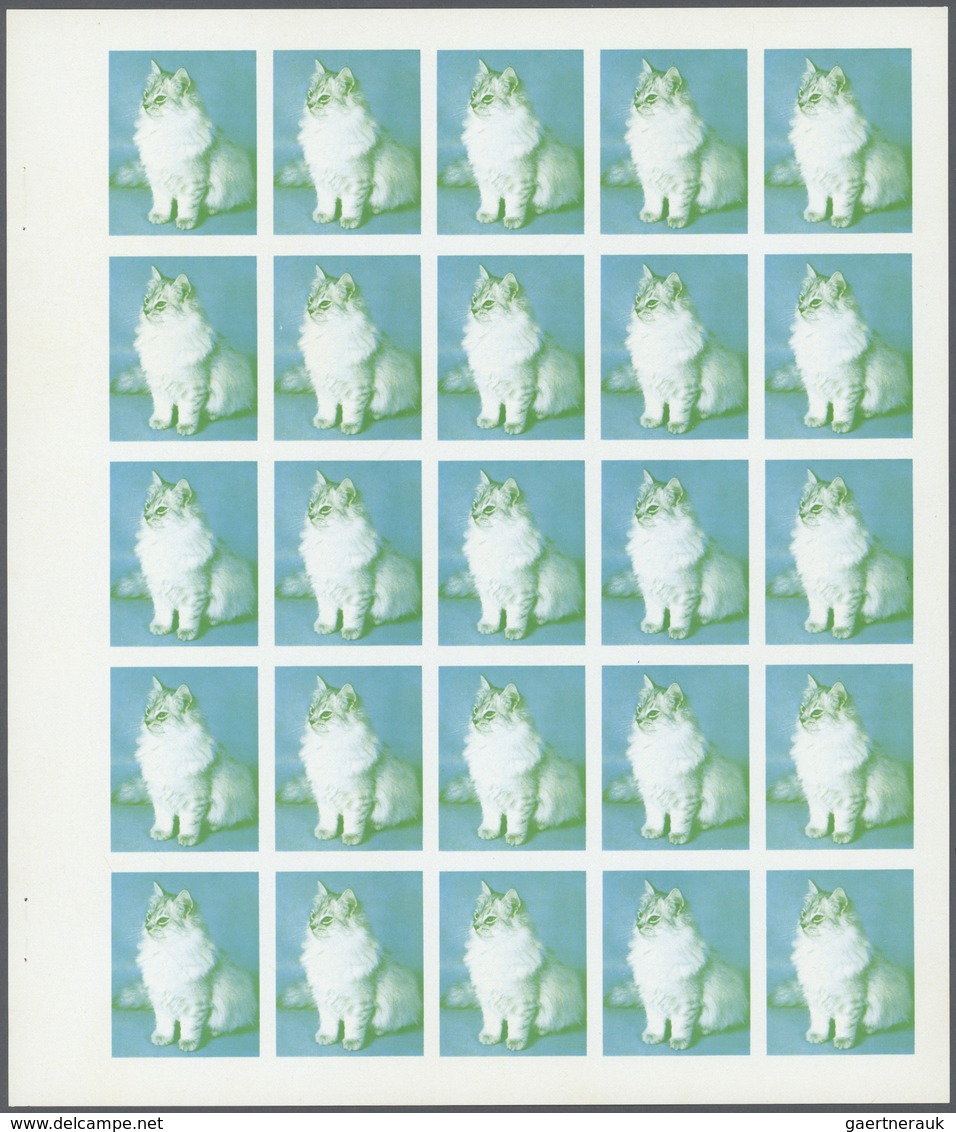 Thematik: Tiere-Katzen / Animals-cats: 1972. Sharjah. Progressive Proof (6 Phases) In Complete Sheet - Chats Domestiques