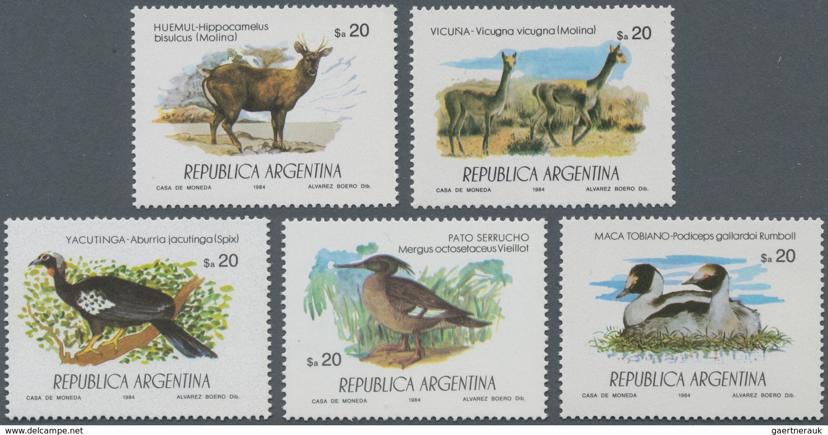 Thematik: Tiere-Vögel / Animals-birds: 1984, ARGENTINA: Protected Animals Complete Set Of Five (Hipp - Andere & Zonder Classificatie